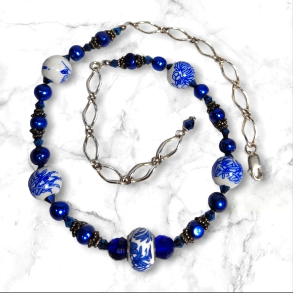 Hand Crafted Jewelry - NWT “Blue Willows” Necklace/Earrings Set 14"-18"